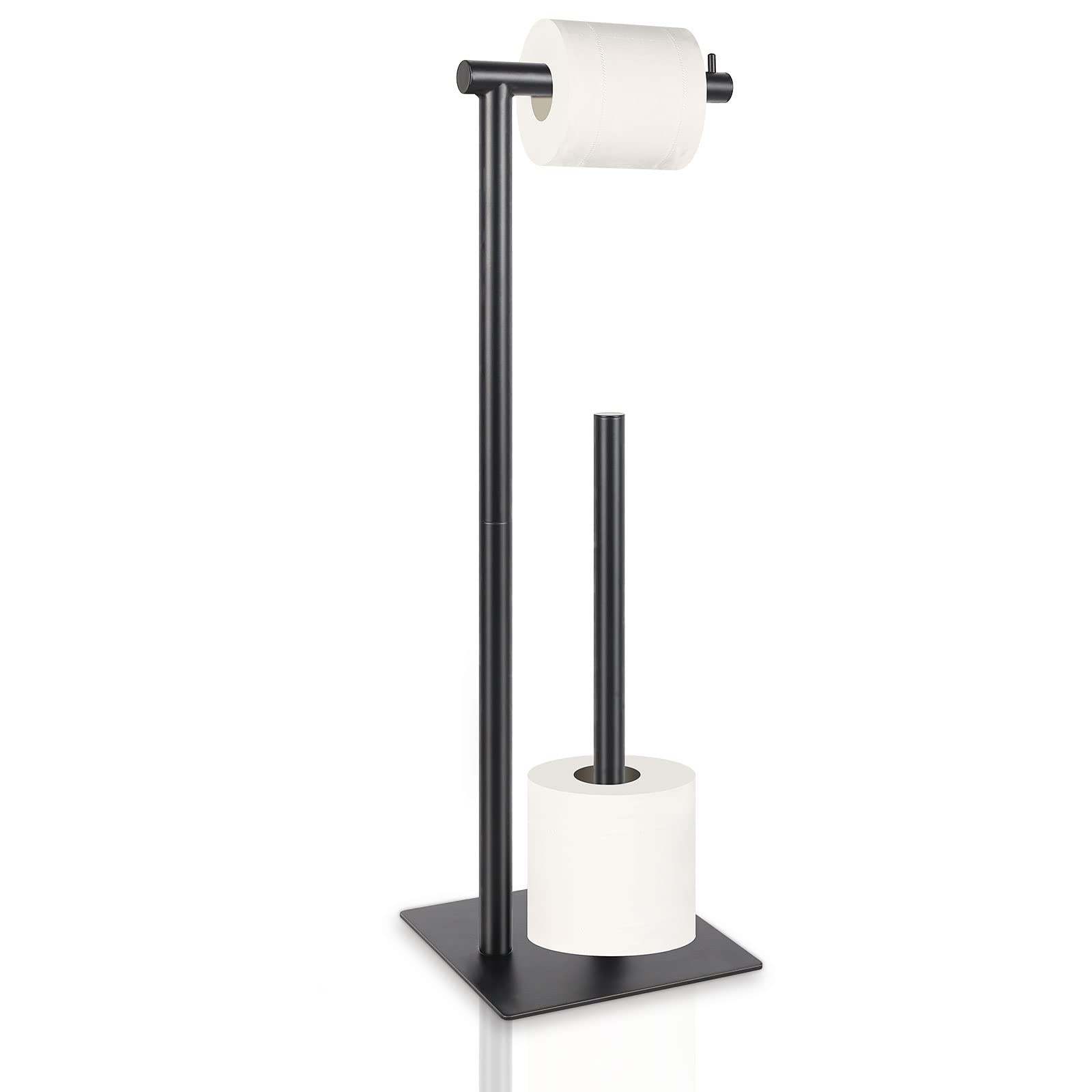 Front. Dazzed Corner - Toilet Paper Holder Stand, Freestanding Black Toilet Paper Roll Holder - Black.