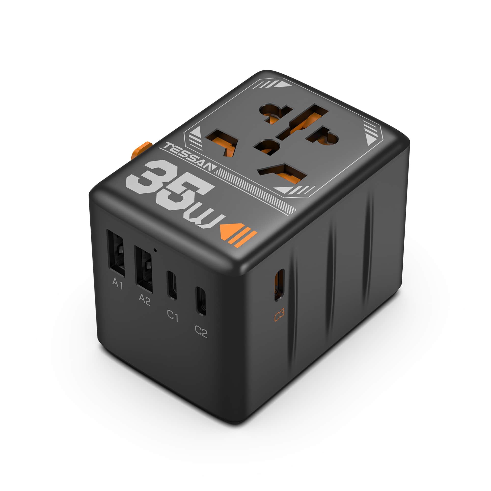 TESSAN - Universal Travel Adapter, 35W Worldwide Plug Adaptor with 3 USB-C and 2 USB-A Ports, International Wall Outlet Extender - Black,Orange price history on PriceWatchPro