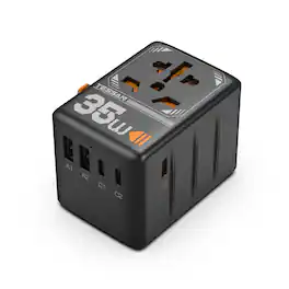 TESSAN - Universal Travel Adapter, 35W Worldwide Plug Adaptor with 3 USB-C and 2 USB-A Ports, International Wall Outlet Extender - Black,Orange