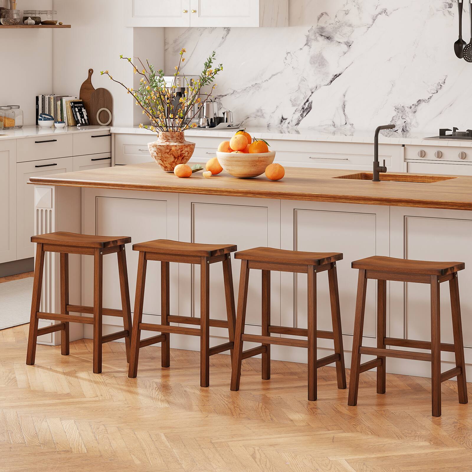 Alt View 1. Gymax - Gymax Saddle-Seat Counter Height Stools Set of 4 Backless Barstools w/ Curved Seat - Brown.