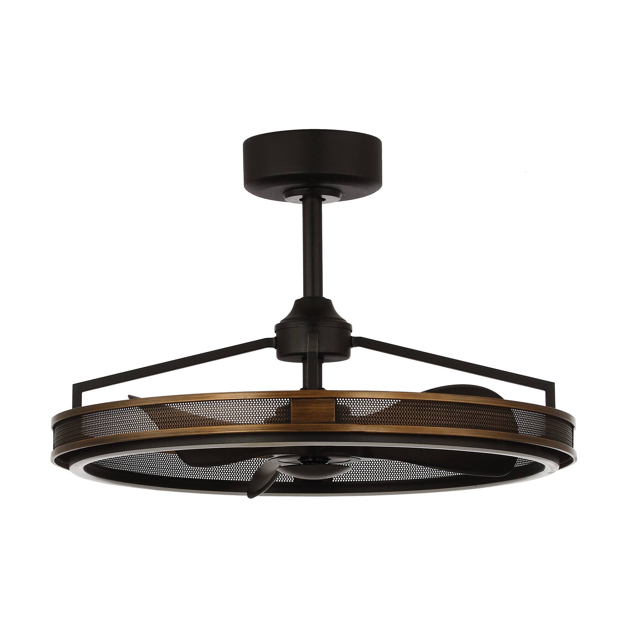 Alt View 2. Parrot Uncle - 27" Industrial Metal LED Ceiling Fan with Remote Control - Brass.