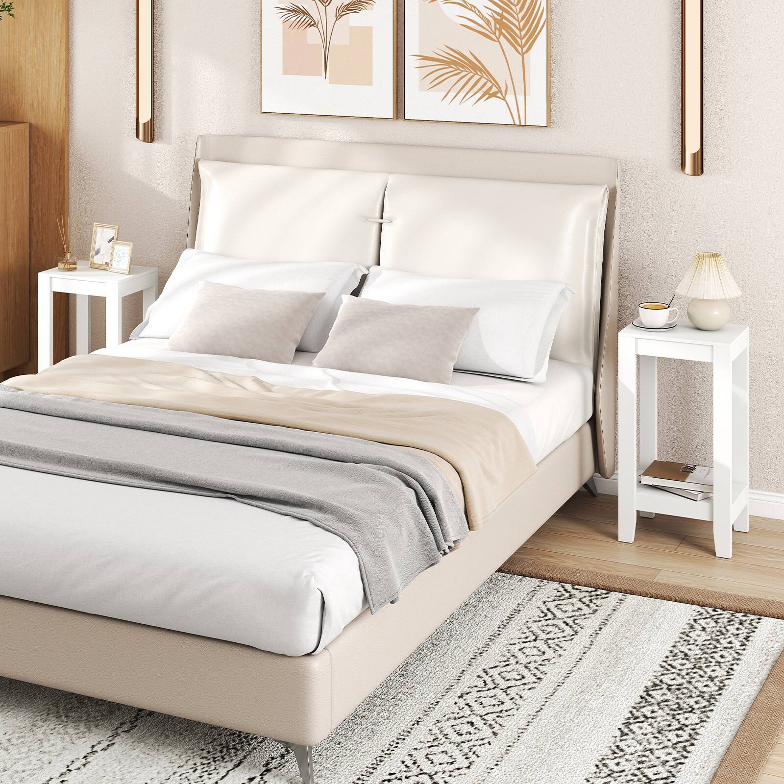 Alt View 5. Costway - Costway 2-Tier End Table Rectangular Sofa Side Table with Storage Shelf Small Bedside Table - White.