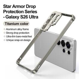 Dteck - For Samsung Galaxy S26 Ultra Shockproof Rugged Aluminum Alloy Bumper Case with Metal Lens Cover - Titanium