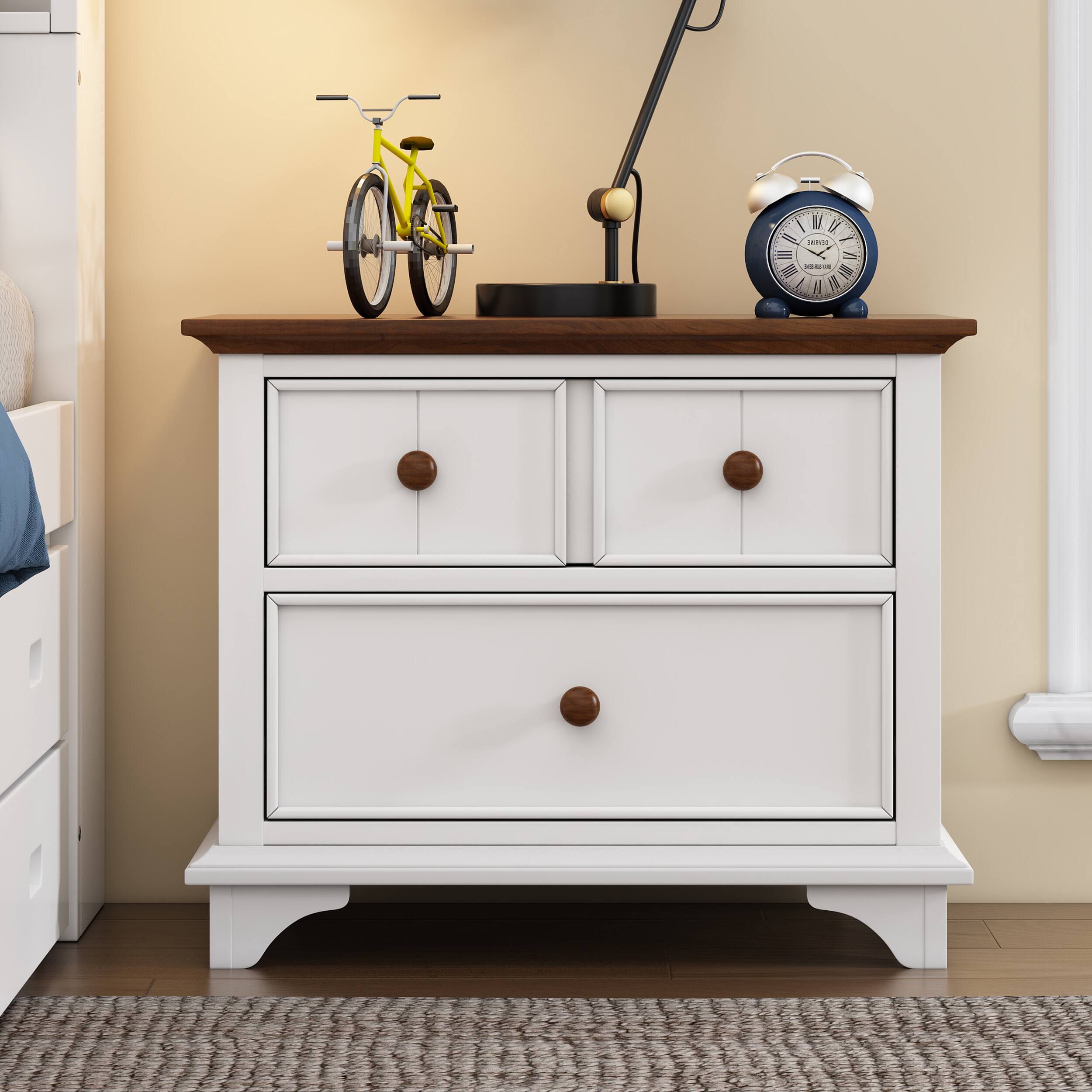 Back. Spaco - Spaco Kids Nightstand with 2 Drawers, Solid Wood, for Kids Room and Bedroom - White+Walnut.