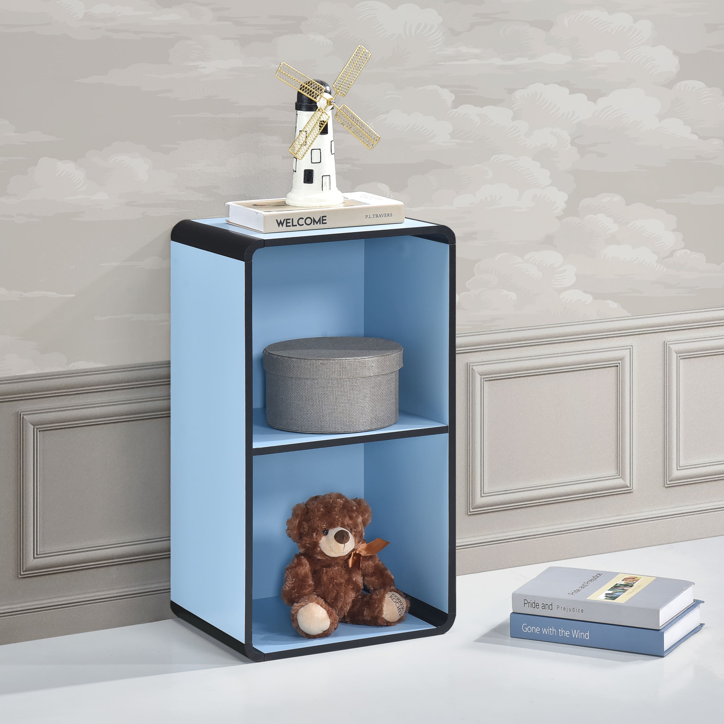 Kings Brand Furniture - Dothan Wood 2-Cubed Open Bookcase - Storage Shelf Organizer Bookshelf - Blue