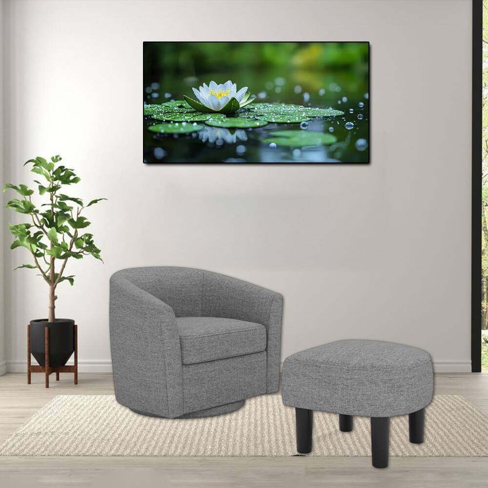 Hivvago - Modern Upholstered Accent Chair Set with 360° Swivel Base and Footrest - Gray