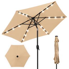 Best Choice Products - 7.5ft Outdoor Solar Patio Umbrella for Deck, Pool w/ Tilt, Crank, LED Lights - Sand