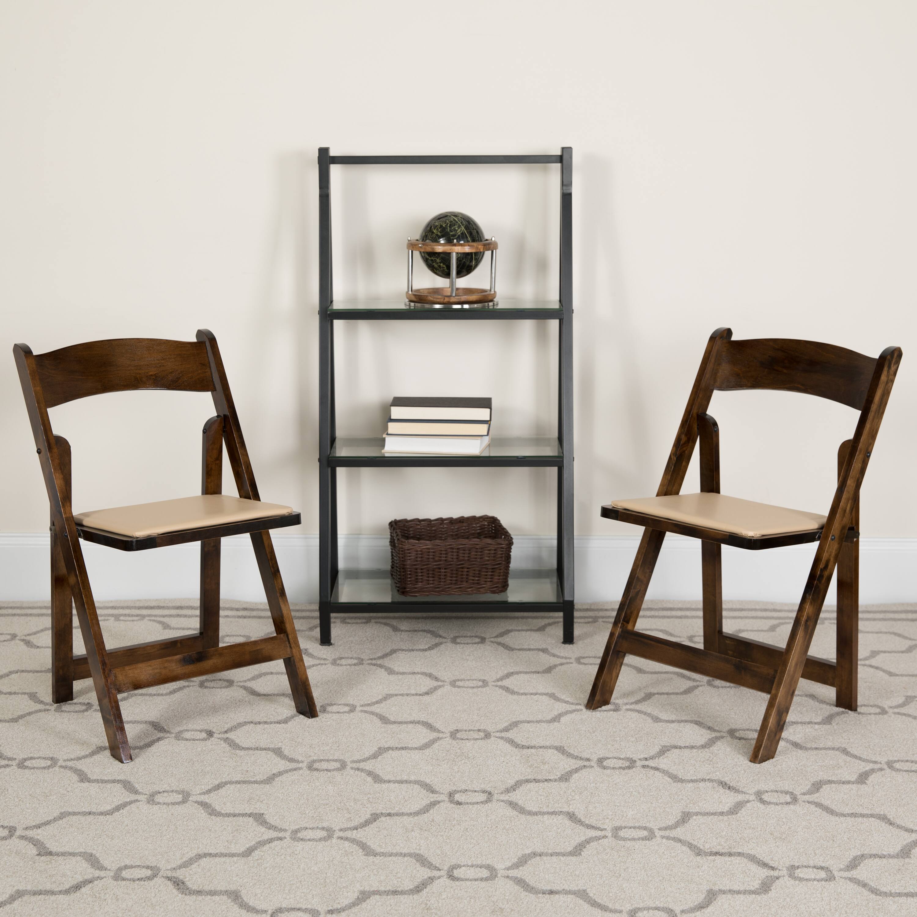 Alt View 2. Emma + Oliver - 2 Pack Wedding Party Event Wood Folding Chair with Vinyl Padded Seat - Fruitwood.