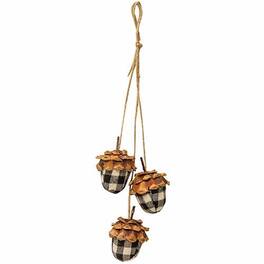 BreeBe - *Black/White Plaid Acorn Drop Ornament - Black , White