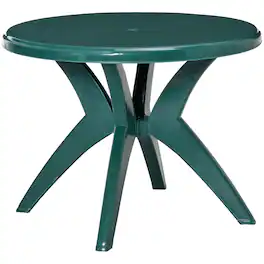 Outsunny - Dia Round Plastic Patio Table with Umbrella Hole, Outdoor Bistro Dining Table, for Bar, Garden, Backyard, Poolside - Green