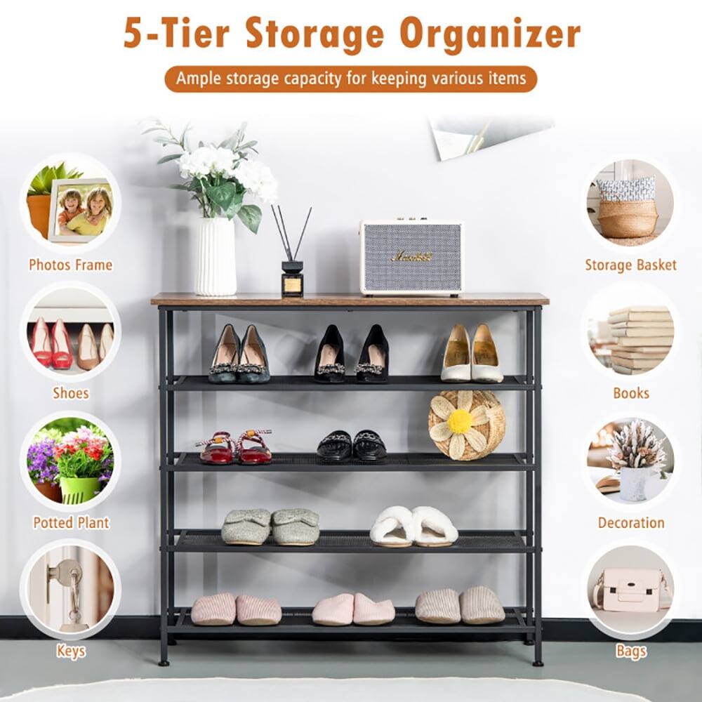 5-Tier Storage Organizer  
Ample storage capacity for keeping various items  
- Photos Frame  
- Storage Basket  
- Shoes  
- Books  
- Potted Plant  
- Decoration  
- Keys  
- Bags
