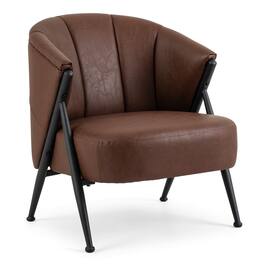 WELLFOR - Mid-Century Modern Accent Armchair with Curved Backrest and Wide Seat - Brown