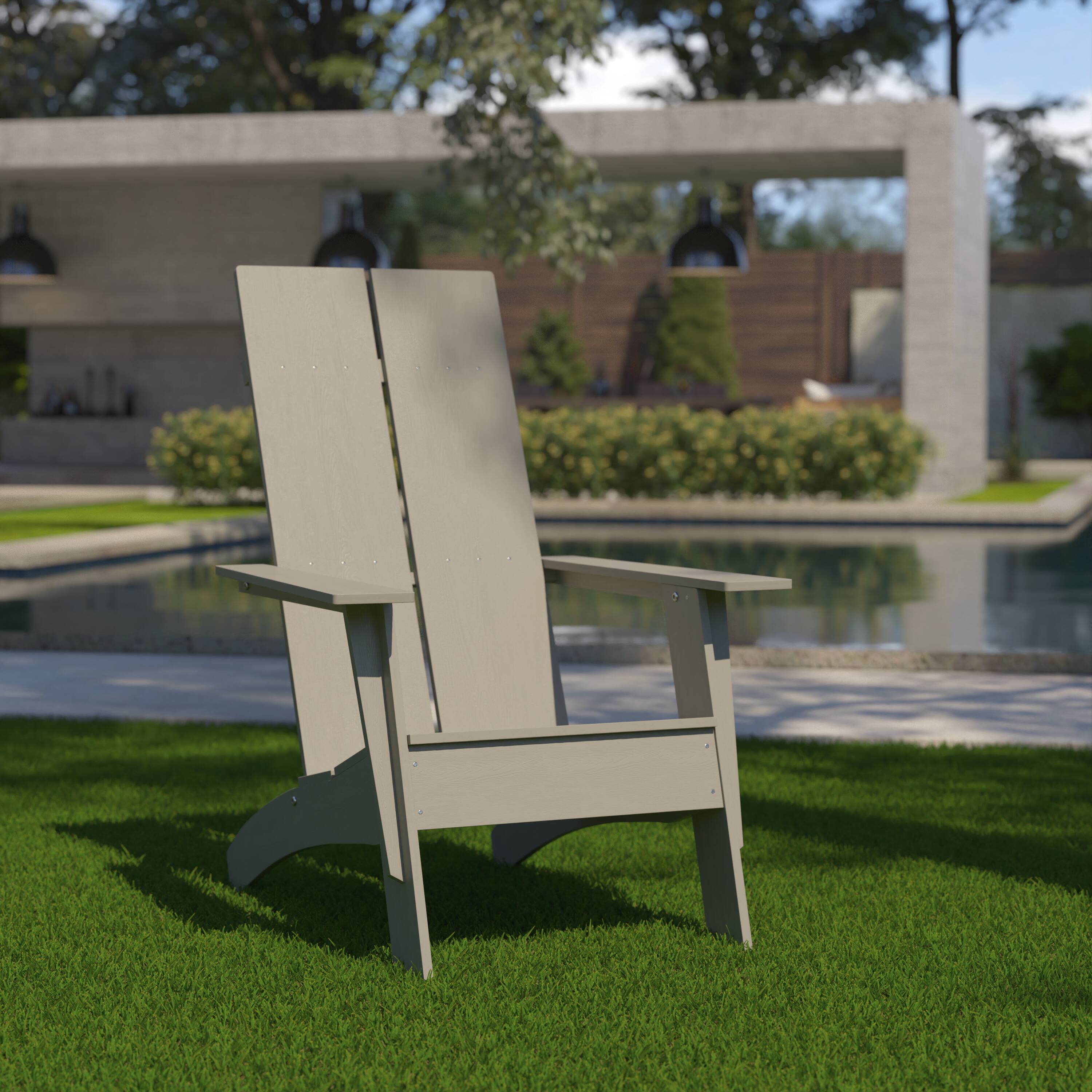 Alt View 1. Emma + Oliver - Modern Dual Slat Back Indoor/Outdoor Adirondack Style Patio Chair - Gray.