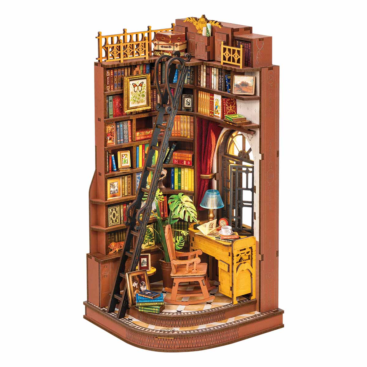 Front. Rolife - Rolife Book Nook Kit DIY Miniature House Dark Academia Bookshelf Decor TGE02.