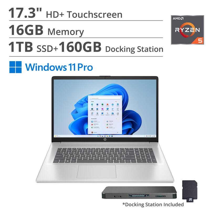 17.3" HD+ Touchscreen  
16GB Memory  
1TB SSD + 160GB Docking Station  
Windows 11 Pro  
AMD Ryzen 5  
*Docking Station Included