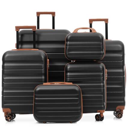 Front. ELEMENT ACE - 6-Piece Hardshell Spinner Luggage Set - Lightweight Durable Suitcases in Multiple Sizes for Family Travel - Black Brown.
