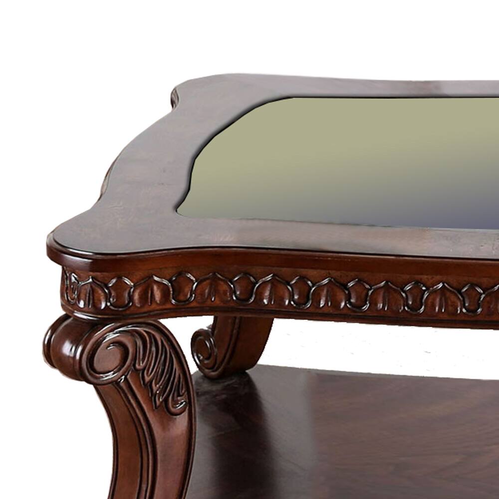 Alt View 1. Manhattan Lane - Traditional Coffee Table with Cabriole Legs and Wooden Carving - Brown.