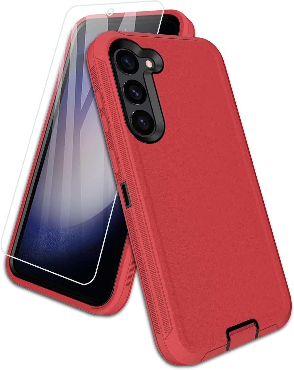 Entronix - Heavy Duty Phone Case Bundle for Samsung Galaxy A03s with Clear Screen Protector - Red