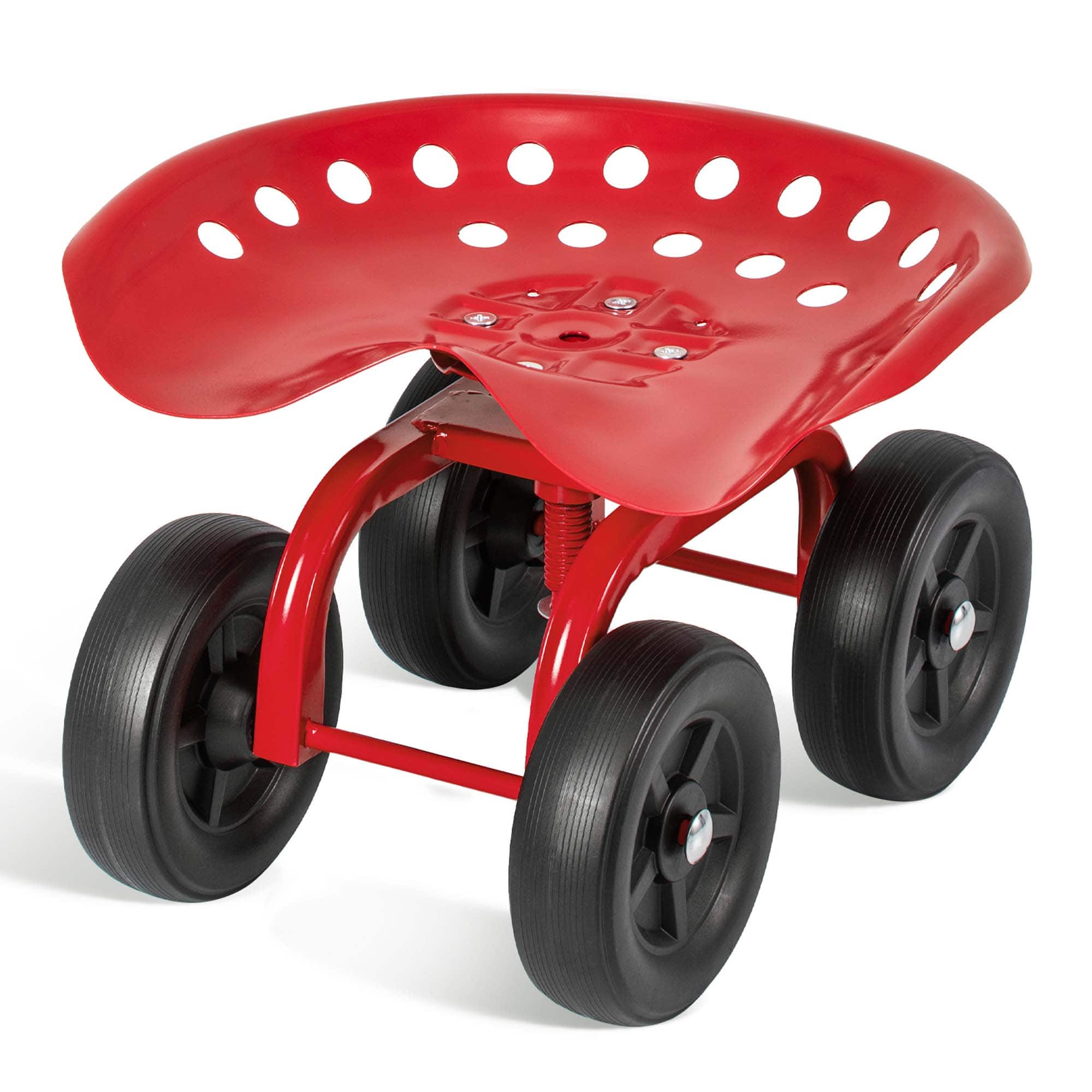 Costway - Rolling Garden Cart Heavy Duty Workseat with 360° Swivel Seat & Adjustable Height - Red