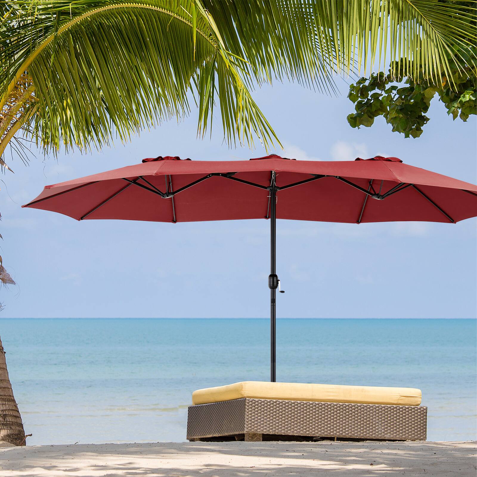 Angle. AENKYO - 15ft Large Patio Umbrella Rectangle Table Umbrella Outdoor Patio, Outside Umbrellas for Backyard - Red.