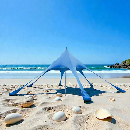 Front. Hivvago - 20x20 Ft Outdoor Beach Canopy with UV Guard UPF 50+ and Setup Shovel - Blue.