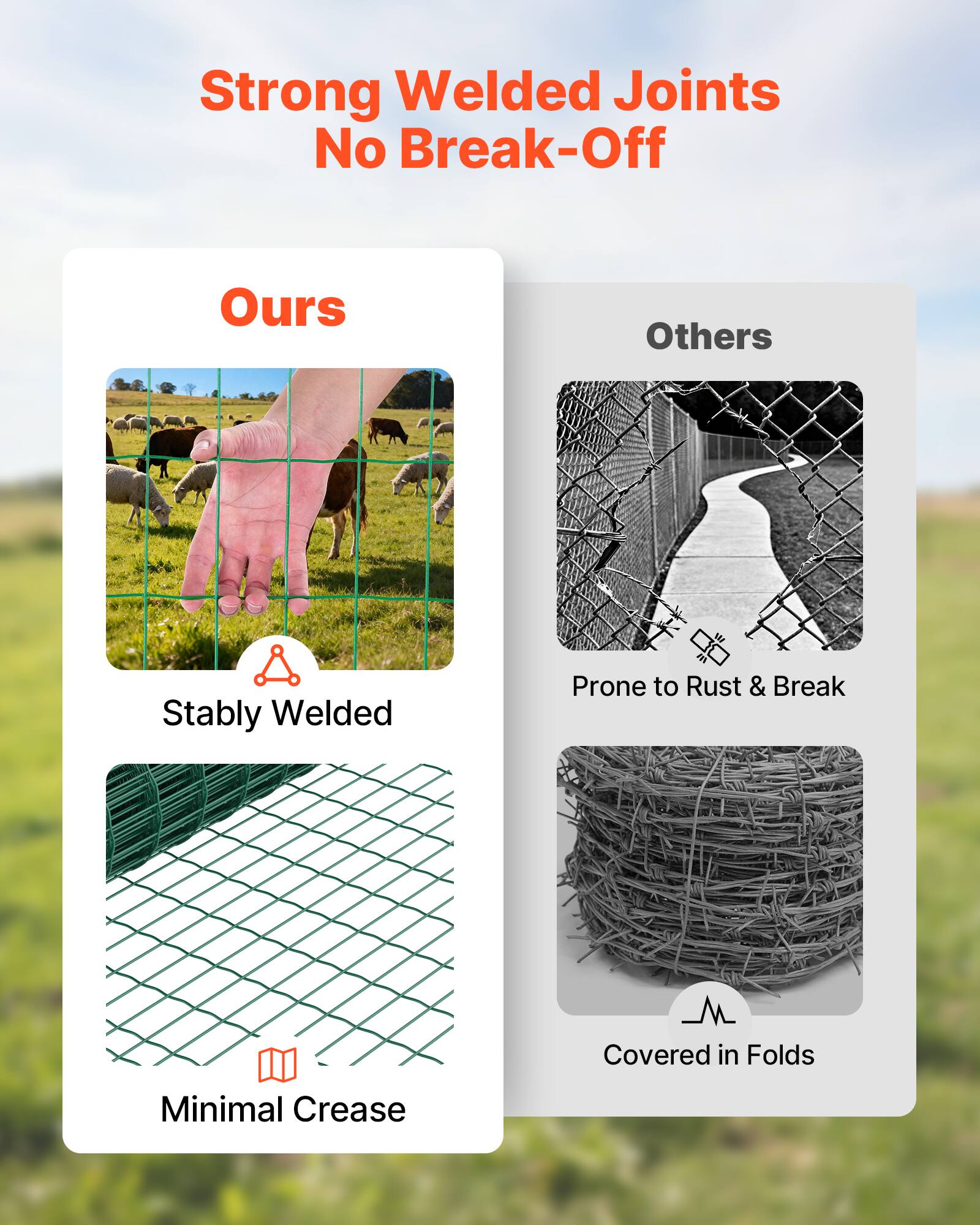 Strong Welded Joints No Break-Off

Ours
- Stably Welded
- Minimal Crease

Others
- Prone to Rust & Break
- Covered in Folds