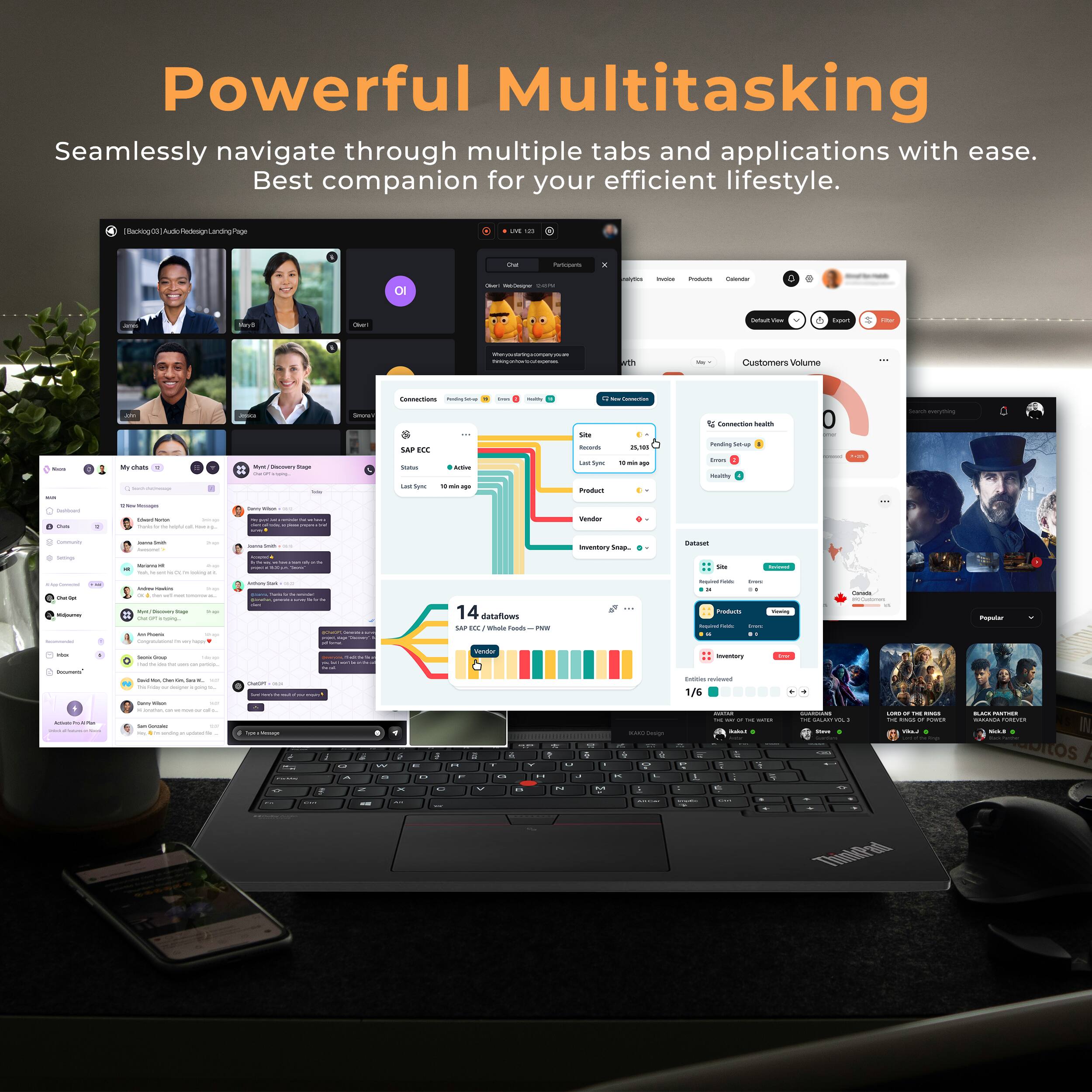 Powerful Multitasking  
Seamlessly navigate through multiple tabs and applications with ease.  
Best companion for your efficient lifestyle.