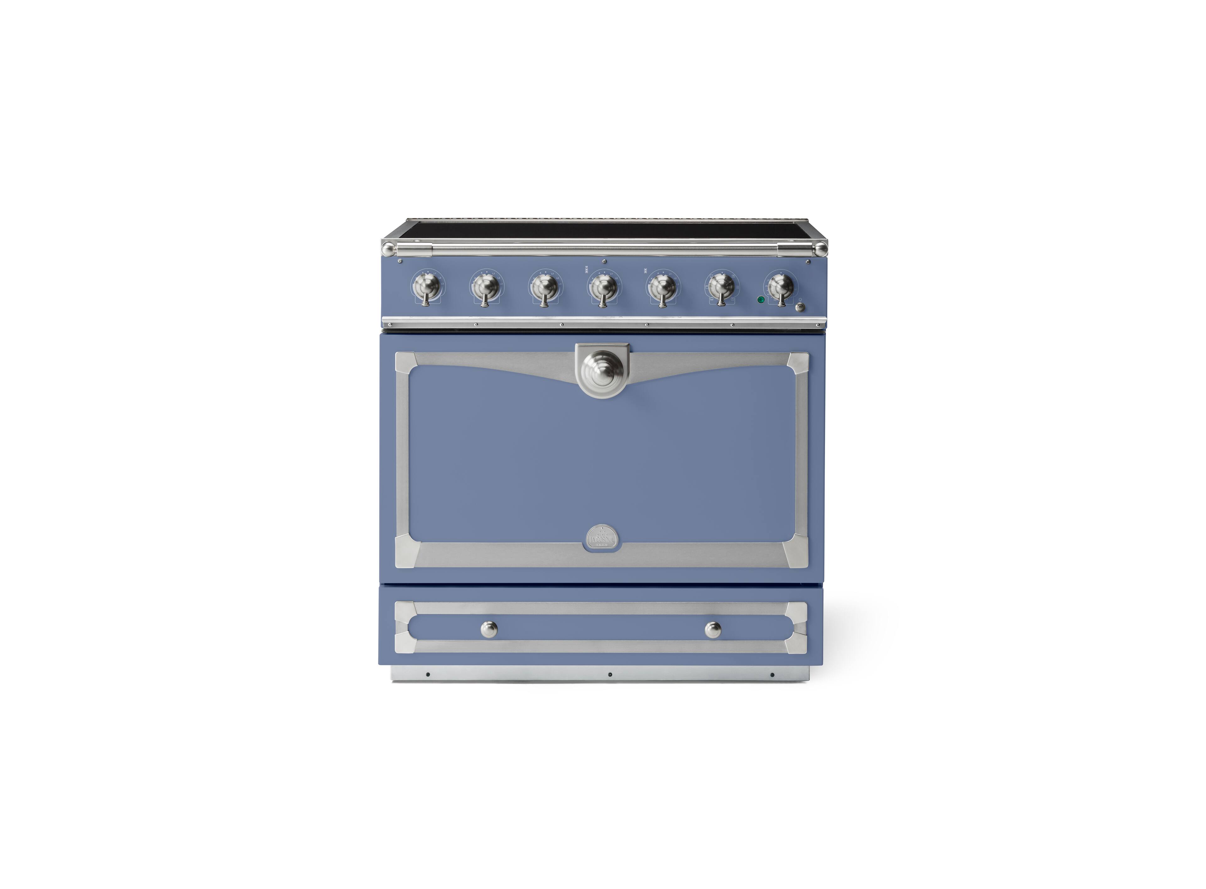 Front. La Cornue - 90 Induction Range Provence Blue with Stainless Steel & Satin Chrome - Multi.