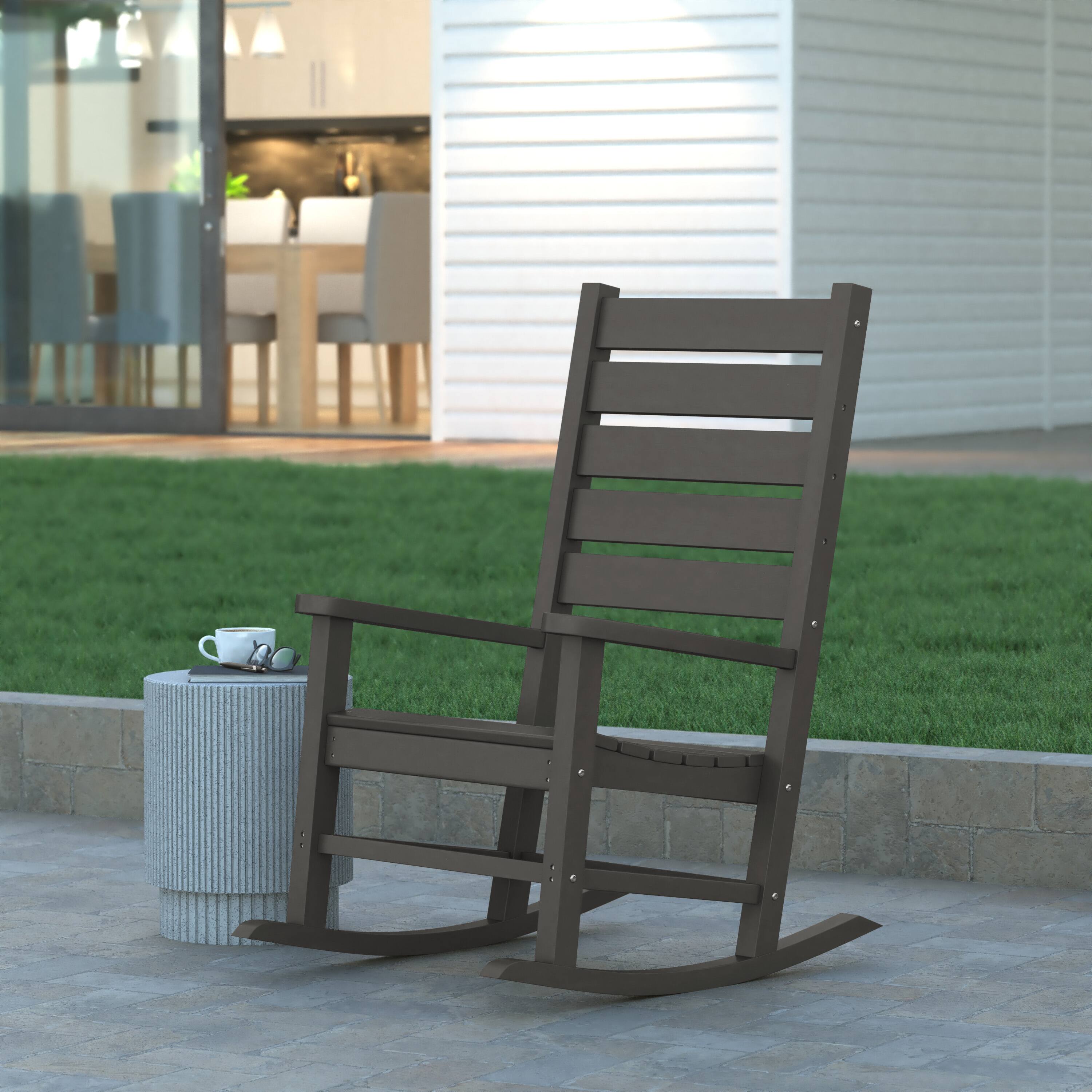 Alt View 1. Emma + Oliver - Florian Contemporary Rocking Chair, All-Weather HDPE Indoor/Outdoor Rocker - Gray.