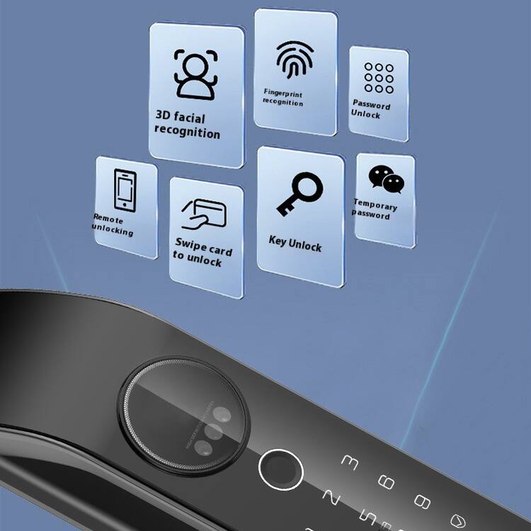 3D facial recognition  
Fingerprint recognition  
Password Unlock  
Remote unlocking  
Swipe card to unlock  
Key Unlock  
Temporary password