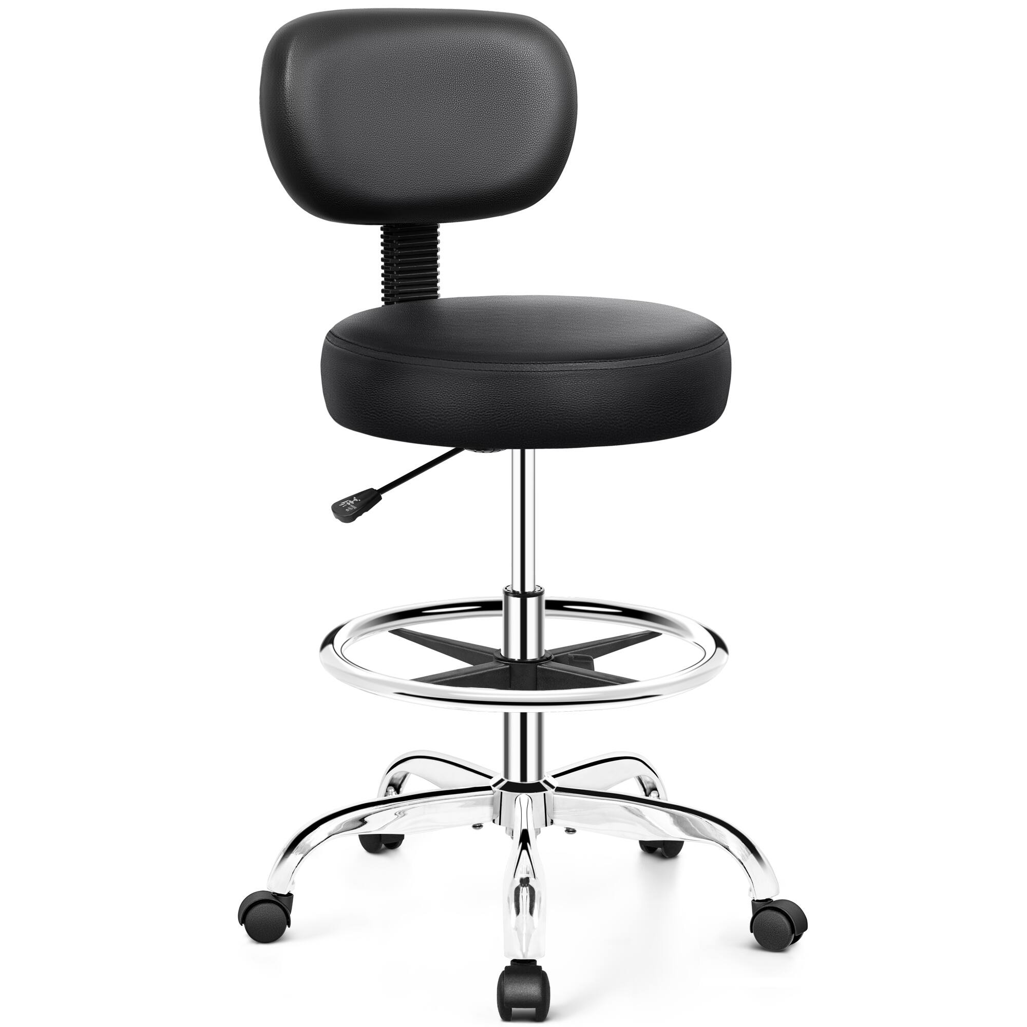Alt View 4. KERDOM - Drafting Chair with Backrest, Adjustable Footrest Rolling Stool PU Leather for Office Studio Lab Counter Salon Bar Shop - Black.