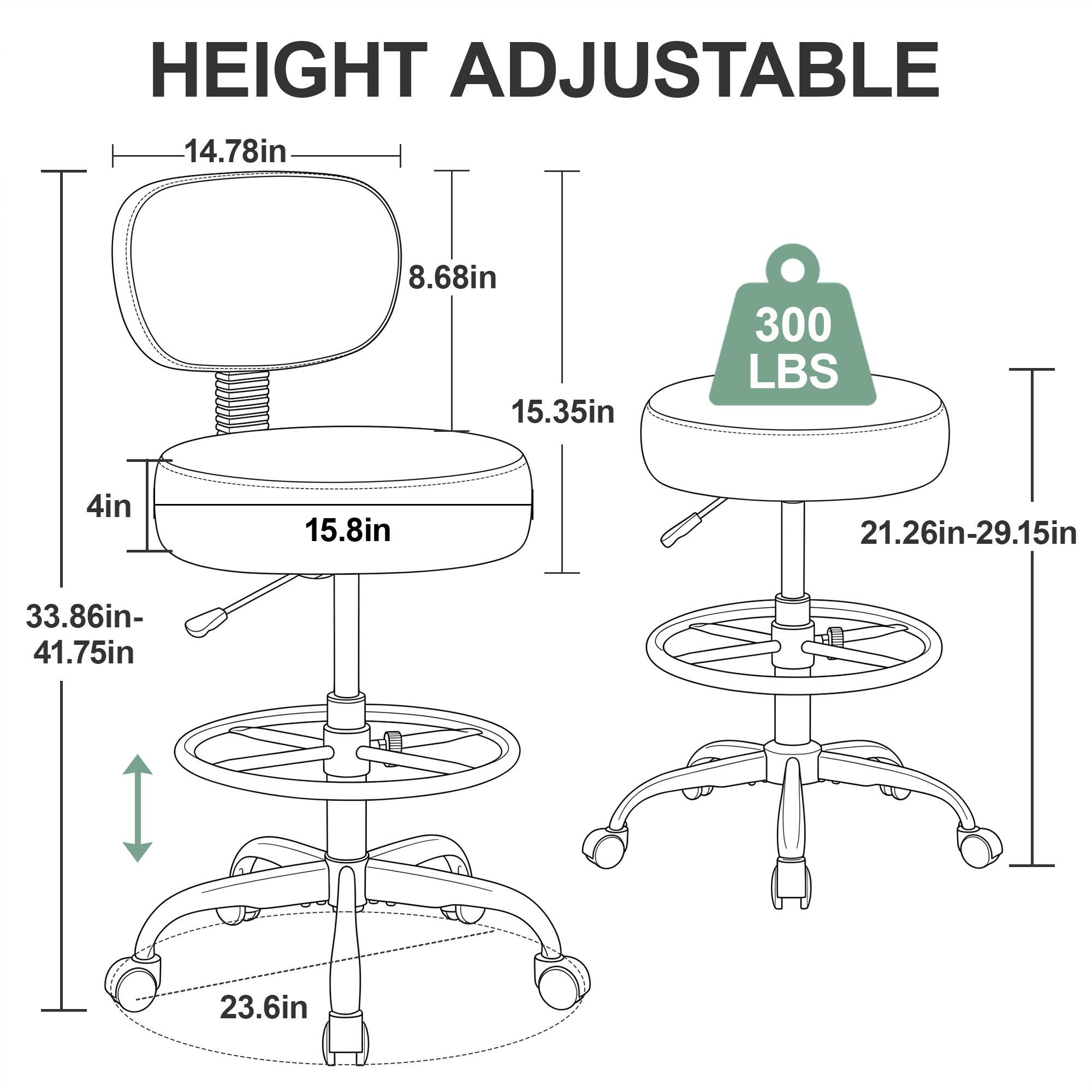 HEIGHT ADJUSTABLE  
14.78in  
8.68in  
15.35in  
300 LBS  
4in  
15.8in  
21.26in-29.15in  
33.86in-41.75in  
23.6in
