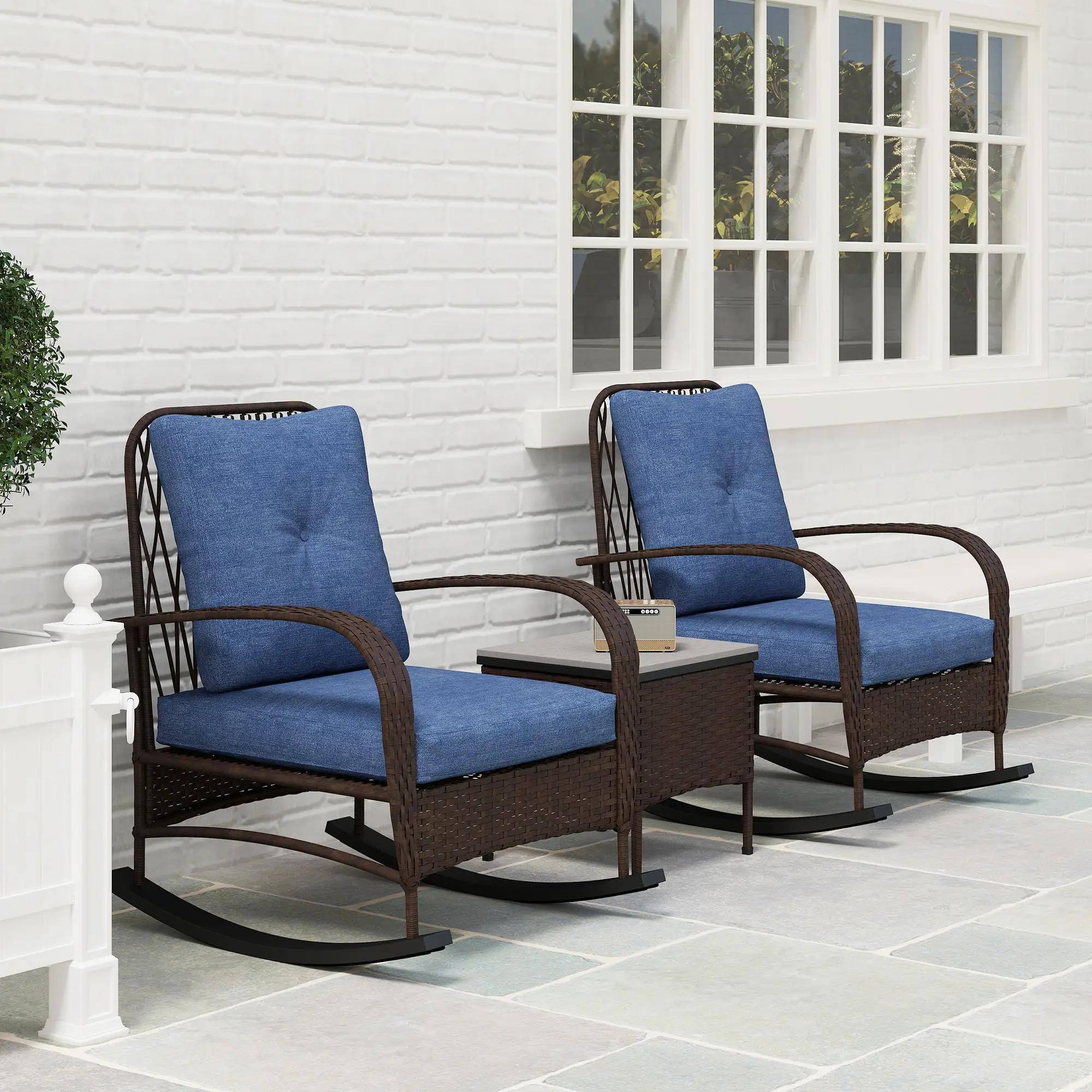 Back. Resenkos - Resenkos 3 Pieces Wicker Patio Furniture Set, A Square Garden Table And Two Rocking Chairs, Brown - Brown.