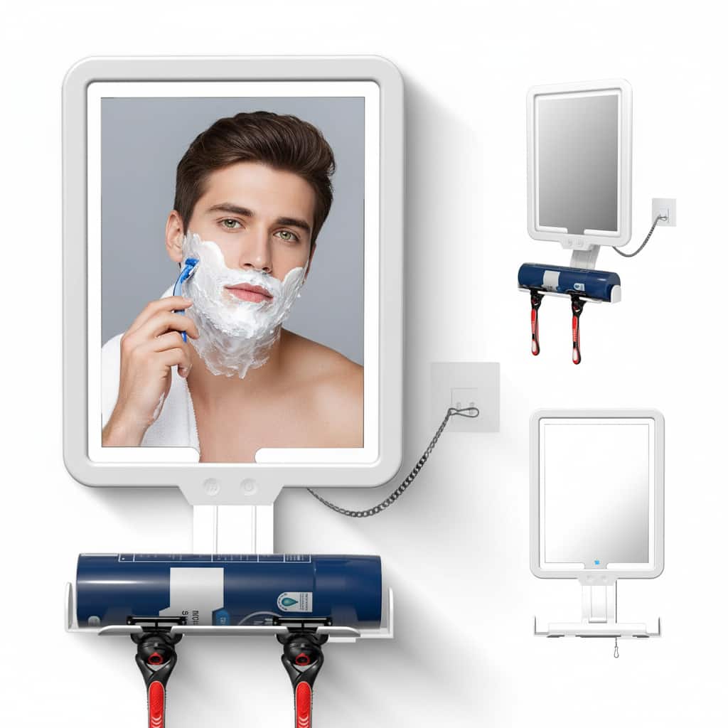 Dazzed Corner - Heated Anti-Fog LED Shower Mirror, 3 Color Modes, Dimmable, Rechargeable - White