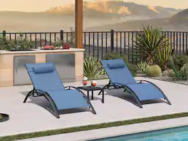 PURPLE LEAF - 3-Pieces Oversized Aluminum Outdoor Chaise Lounge Patio Lounge Chair with Side Table - Indigo