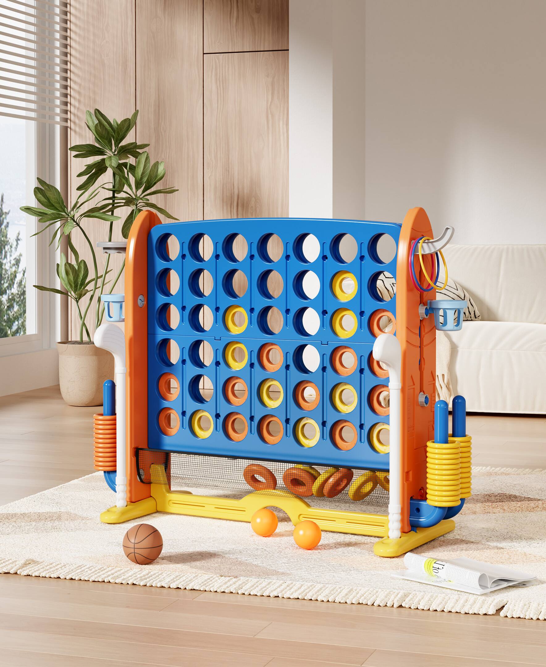 Alt View 9. Sugift - Giant 4-in-A Row Game Set for Kids and Adults with Basketball Hoop and Carrying Bag - Blue.