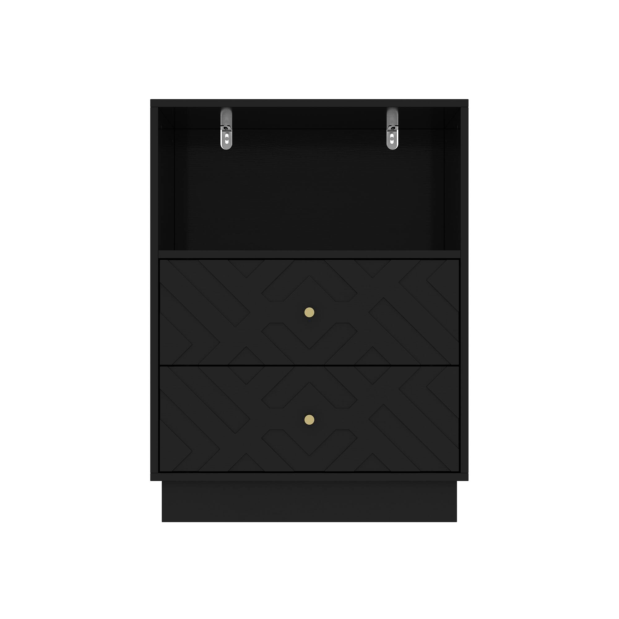 Front. Famapy - Famapy Geometric - Pattern Nightstand – 2 Drawers with Silent Rails for Modern Spaces - Black.