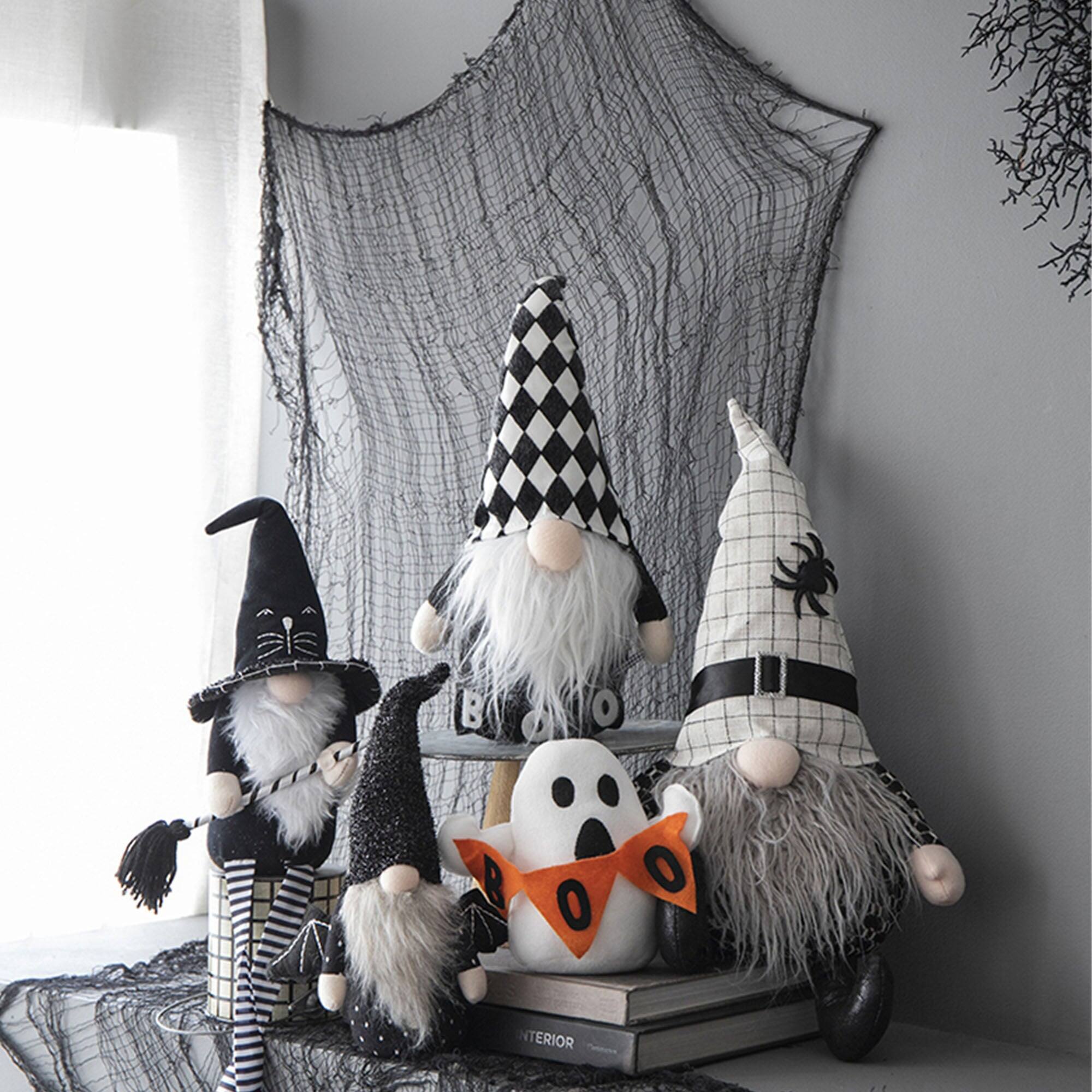 Alt View 4. Boyel Living - 23.5 Inch Fabric Gnome Halloween Sitting Gnome Decor with White Hat and Spider - Black,White.