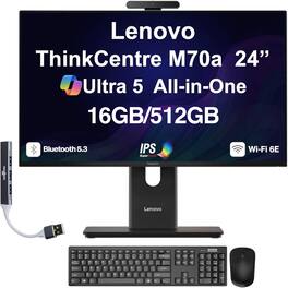Lenovo - Upgraded - ThinkCentre M70a All-in-One 24 FHD Display (Ultra 5 245T vPro, 16GB, 512GB SSD, Intel Graphics, Win 11 Pro) w/USB Hub - Black