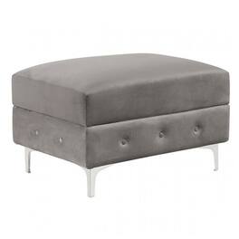 Manhattan Lane - Anzo 32 Inch Square Ottoman, Button Tufting, Chrome Plated Steel Legs, Gray - Gray. Chrome