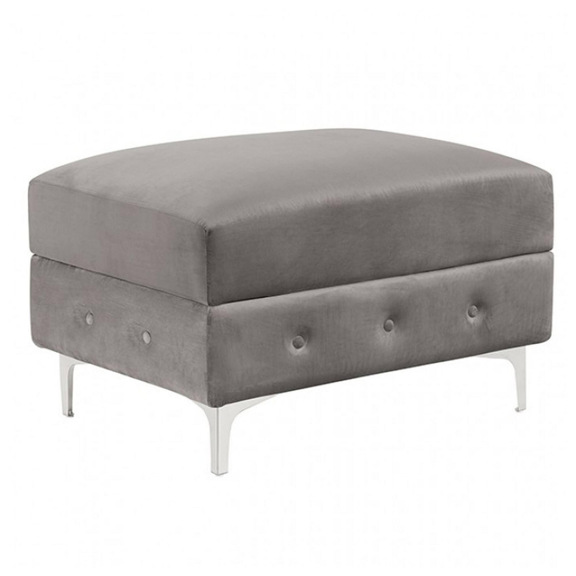 Front. Manhattan Lane - Anzo 32 Inch Square Ottoman, Button Tufting, Chrome Plated Steel Legs, Gray - Gray. Chrome.