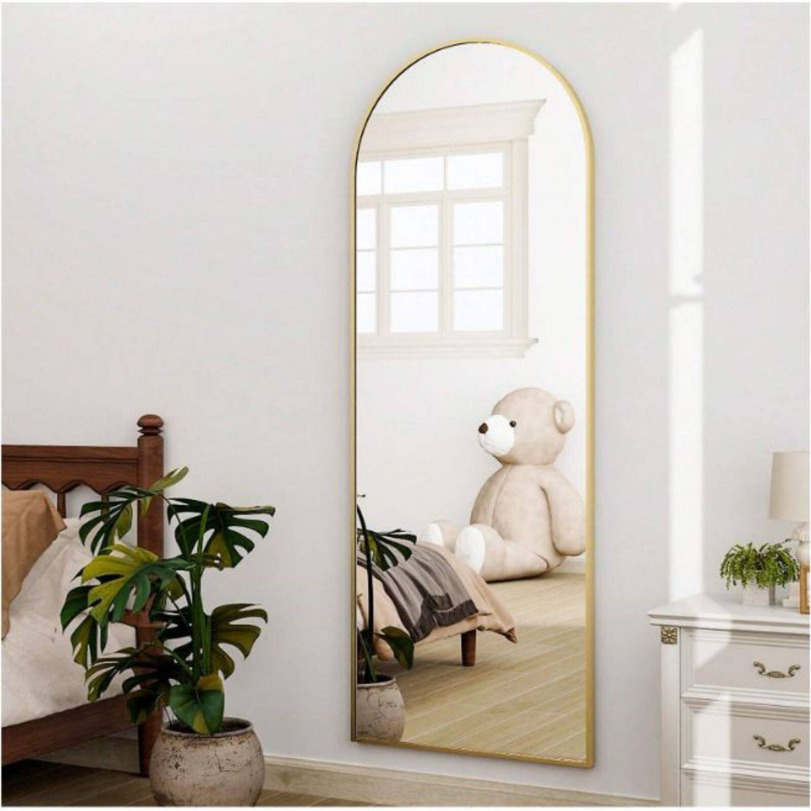 Left. HOMLUX - Arched Full Length Floor Mirror Black Aluminum Frame Free Standing Leaning Wall Mount for Bedroom.