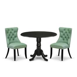 East West Furniture - 3 Piece Kitchen Table Set Consists of a Round Dining Table with Dropleaf - Black