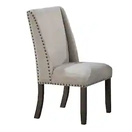 Manhattan Lane - Alex Dining Side Chair Set of 2, Wingback, Nailhead Brown Wood, Beige - Oak Brown, Beige, Bronze