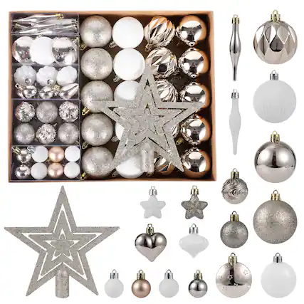 Front. Acekool - 72Pcs Christmas Balls Ornaments Xmas Hanging Balls Christmas Tree Decorations for New Year Home Decor Champagne White - Champagne White.