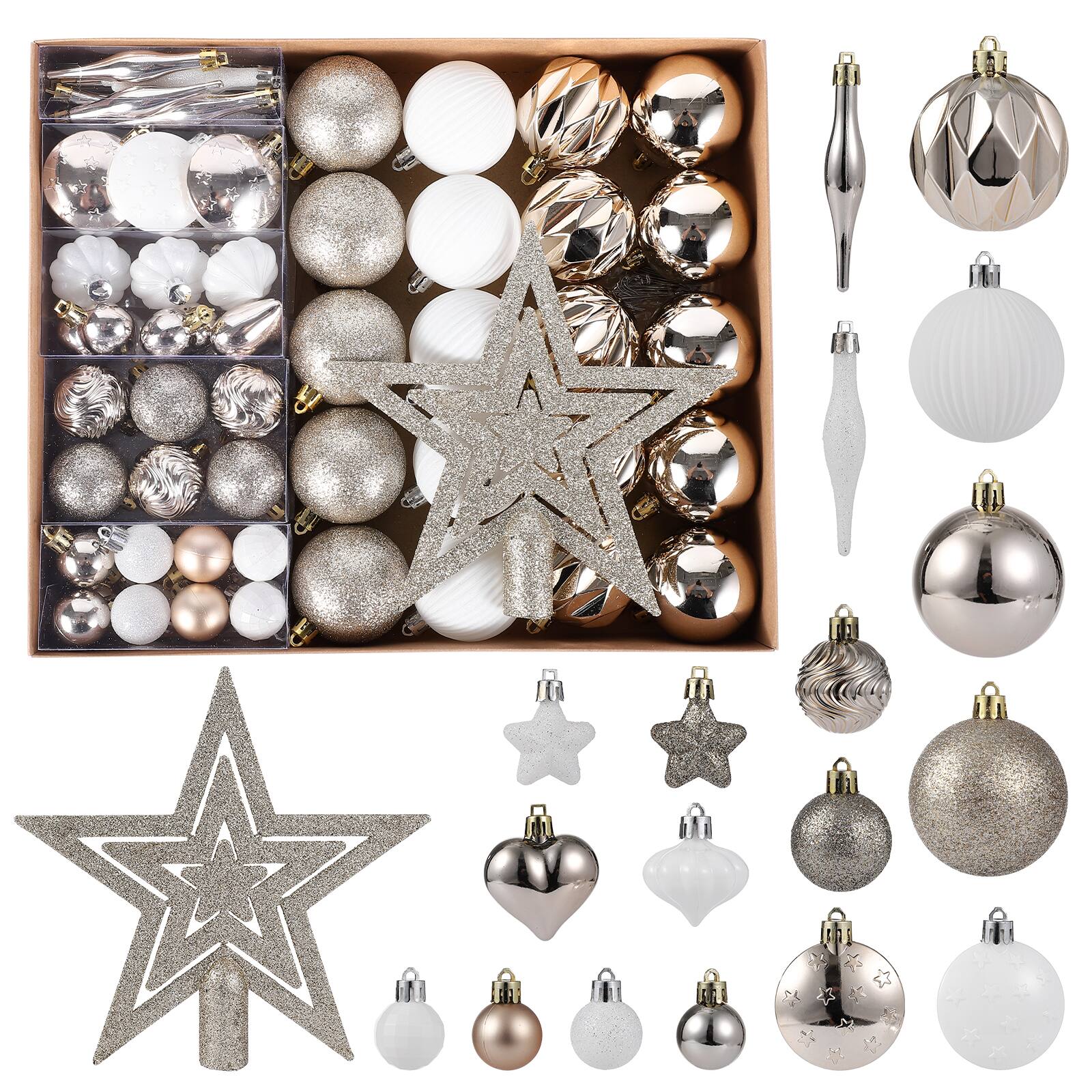 Front. Acekool - 72Pcs Christmas Balls Ornaments Xmas Hanging Balls Christmas Tree Decorations for New Year Home Decor Champagne White - Champagne White.