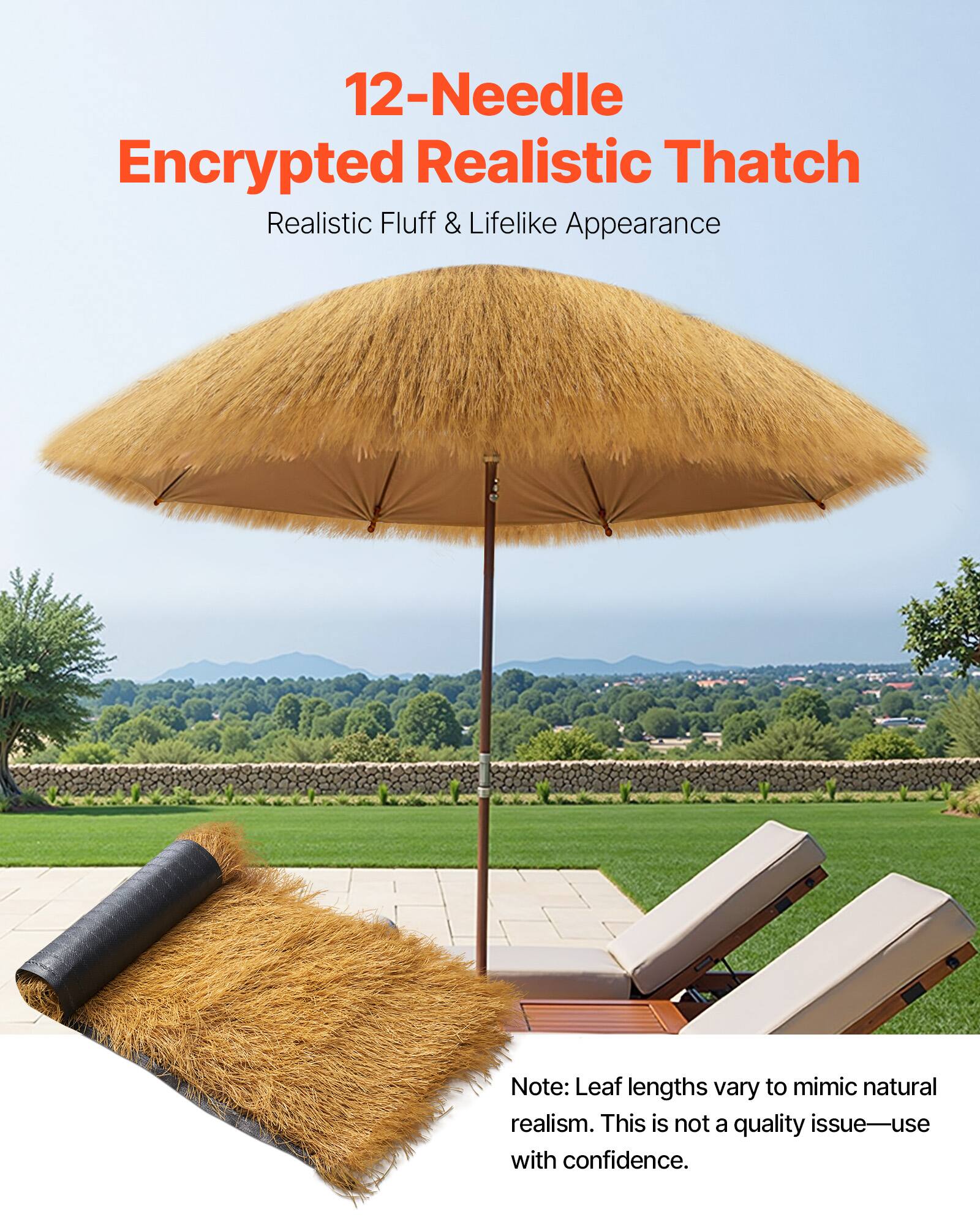 12-Needle  
Encrypted Realistic Thatch  
Realistic Fluff & Lifelike Appearance  

Note: Leaf lengths vary to mimic natural realism. This is not a quality issue—use with confidence.