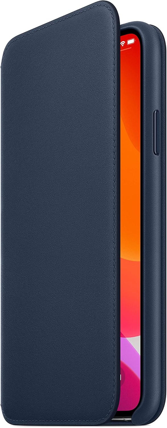Angle. Apple - Apple iPhone 11 Pro Max Leather Folio - Deep Sea Blue, Slim Fit, Wireless Charging Compatible - Deep Sea Blue.
