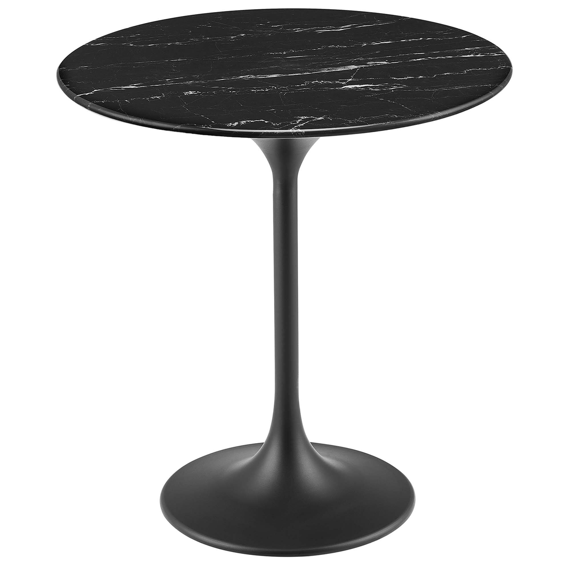 Angle. Modway - Lippa Round Artificial Marble Side Table - Black Black.