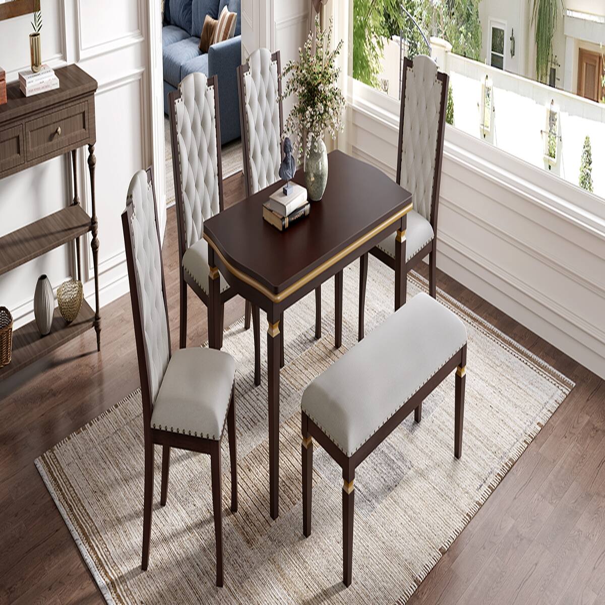 Alt View 2. Loheer - Loheer 6 Piece Dining Table Set With Bench, Espresso 60 Inch Rectangular Table - Espresso.